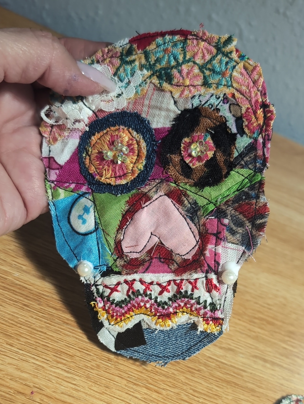 Handmade Multicolor Fabric Skull Brooch - Women Accessories